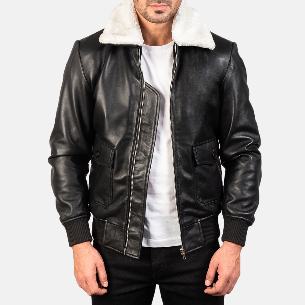 Airin G-1 Black & White Leather Bomber Jacket | Core Outfits