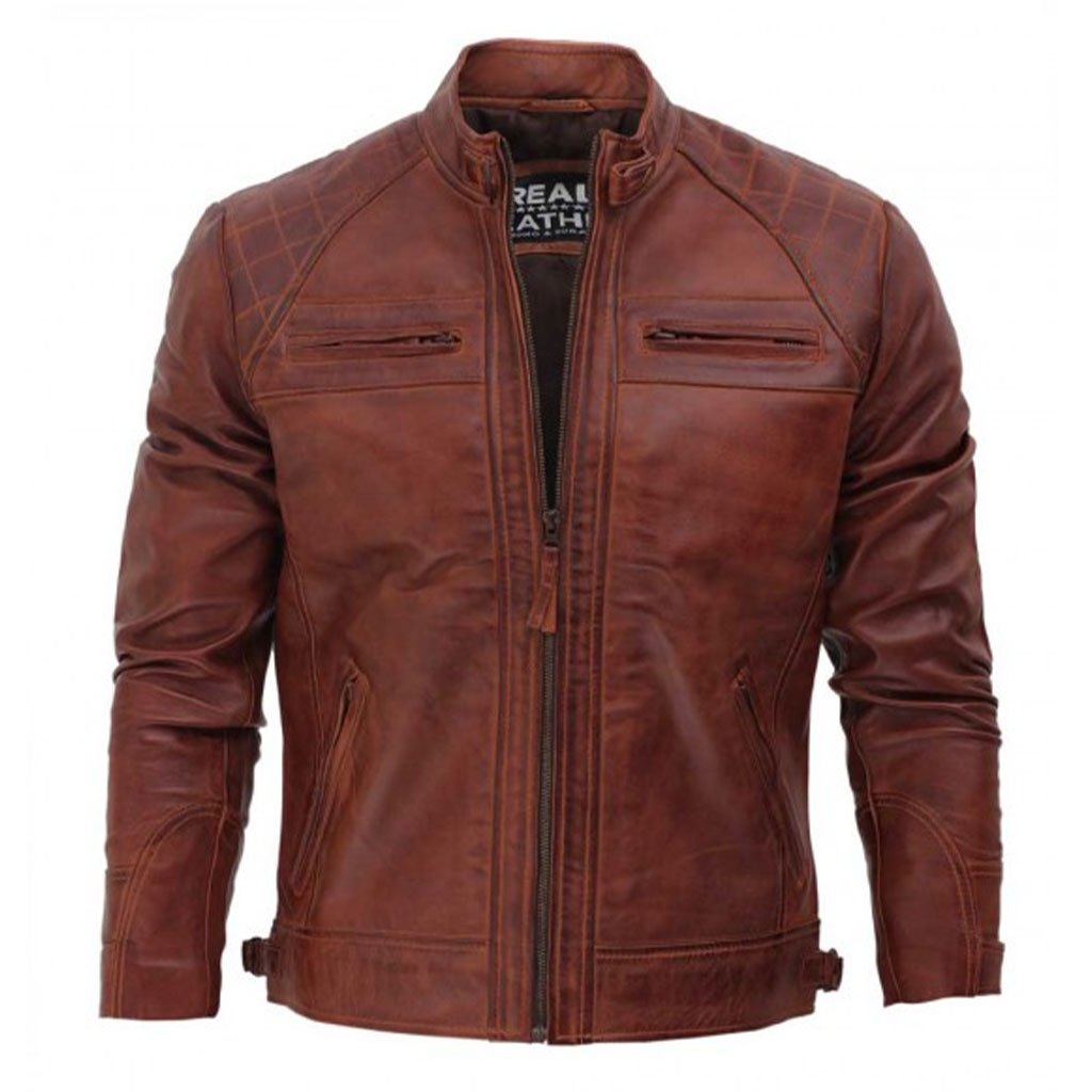 Johnson Dark Brown Quilted Motorcycle Leather Jacket