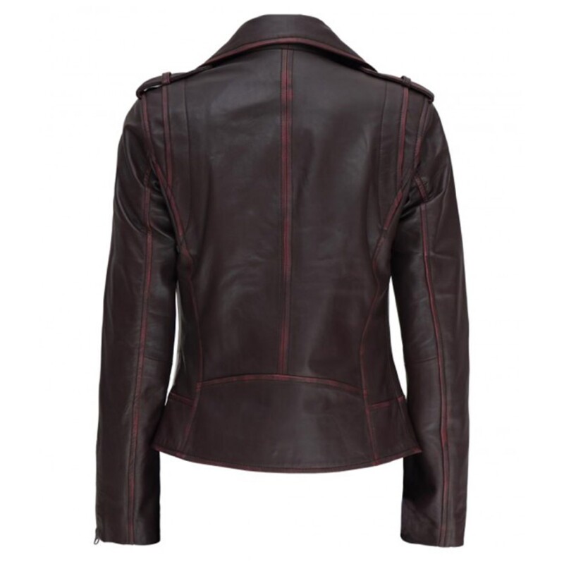 Women Asymmetrical Motorcycle Rub Off Dark Brown Leather Jacket | Core ...