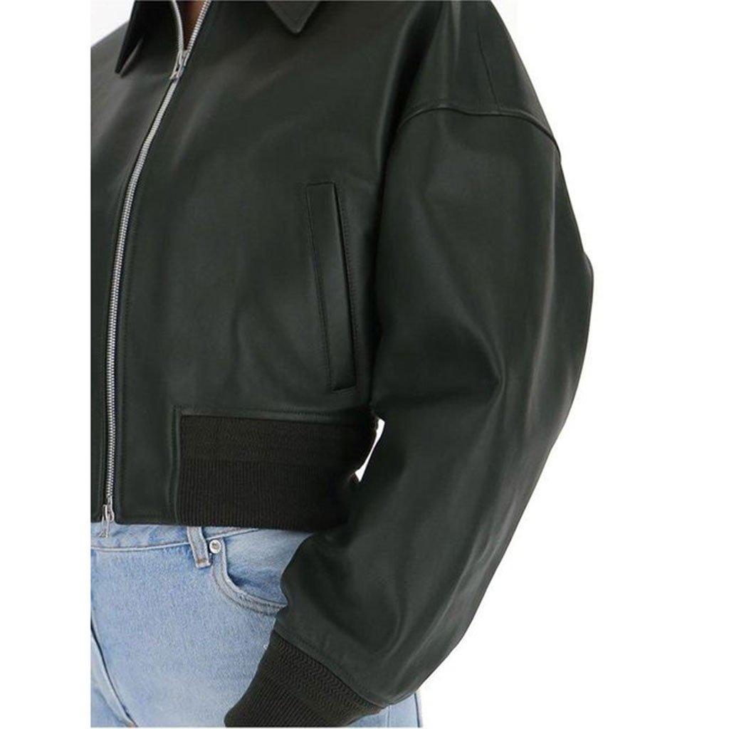 Bottega Veneta Womens Green Leather Bomber Jacket
