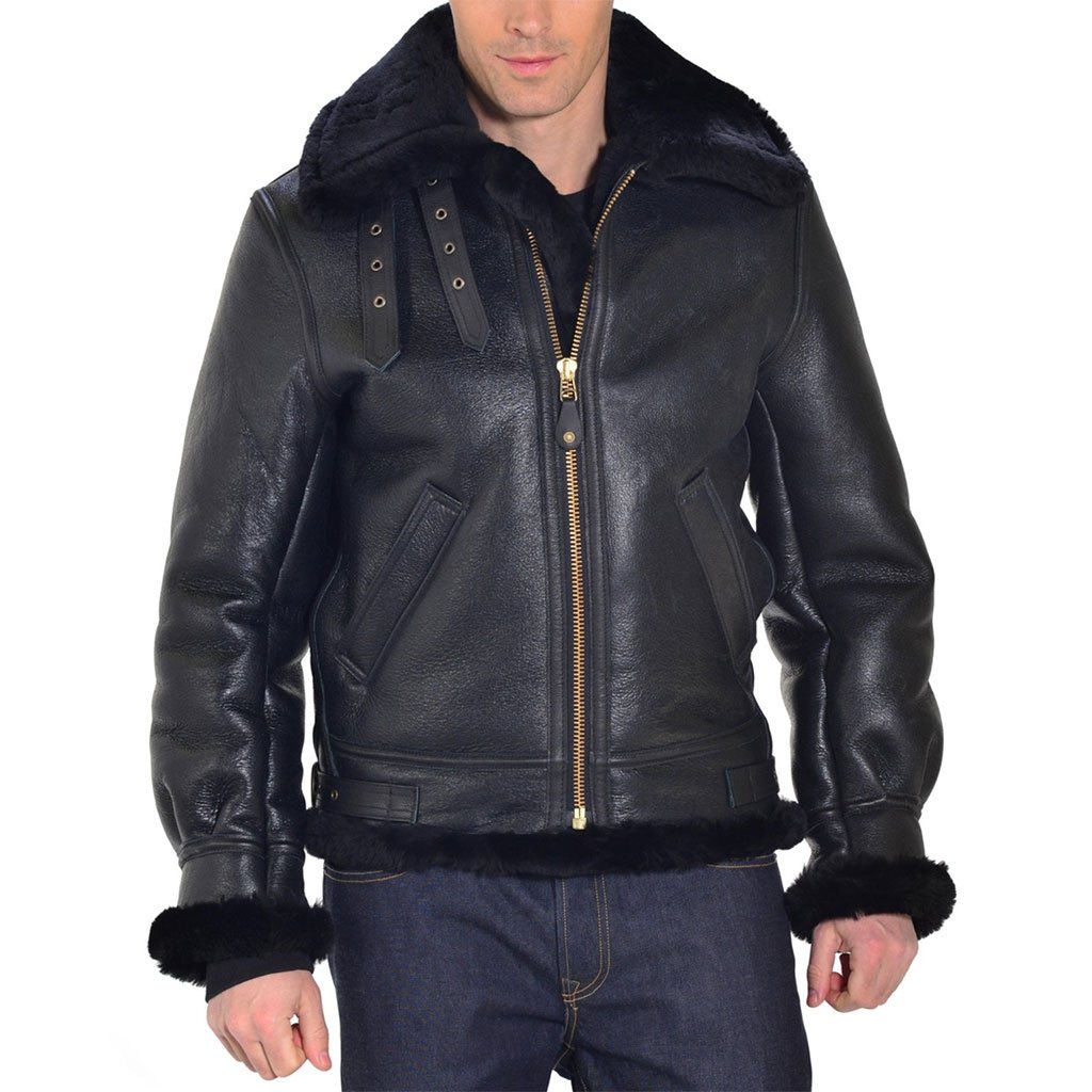 Schott NYC 257S Classic B-3 Sheepskin Leather Bomber Jacket - Brown with  Gold