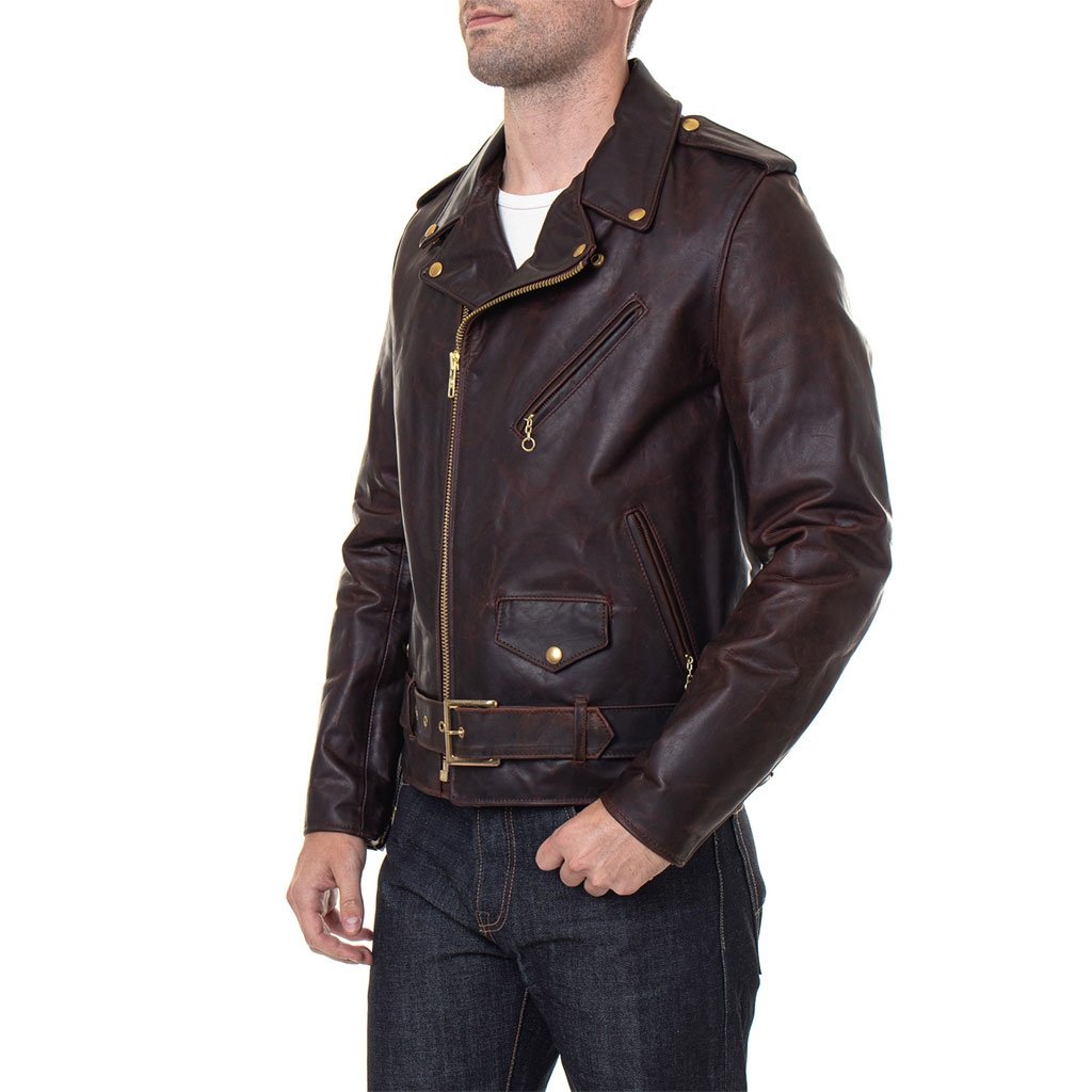Hand Oiled Lightweight Naked Perfecto Motorcycle Jacket with Plaid Cotton Lining – Brown