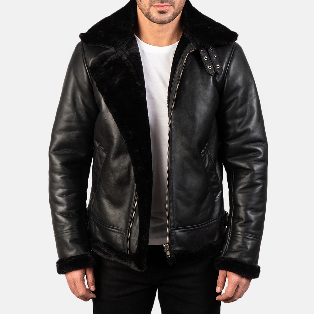Men's Bravado Black Hooded Leather Bomber Jacket