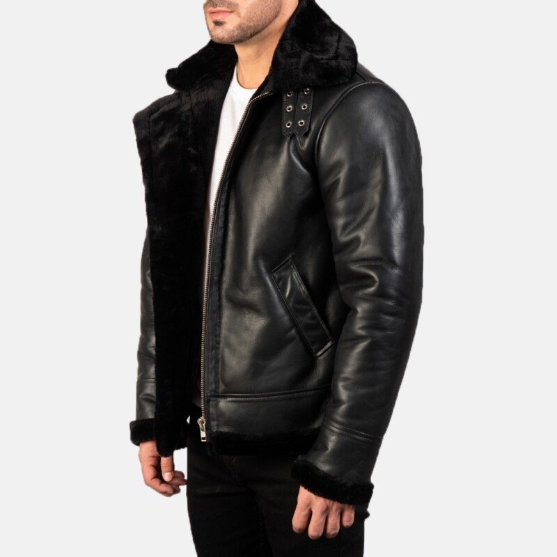 Men's Bravado Black Hooded Leather Bomber Jacket