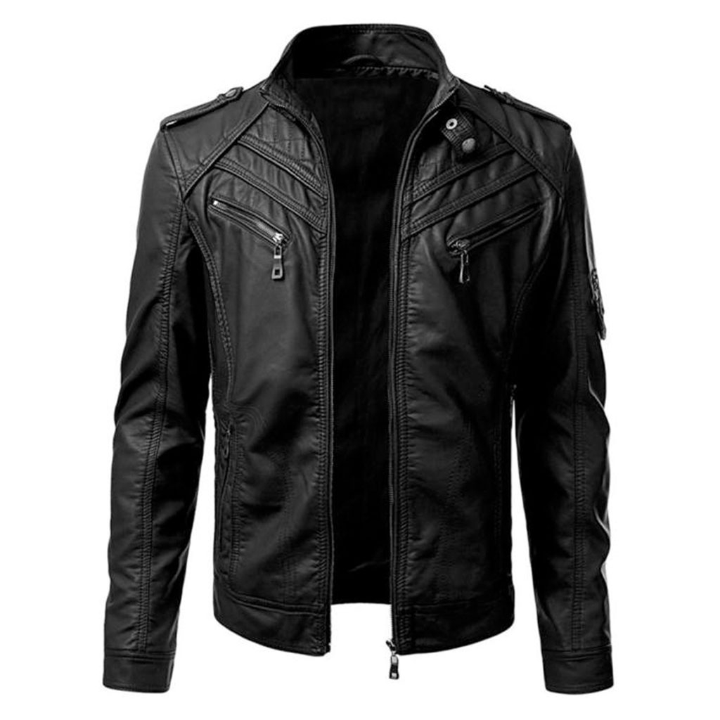 Mens Slim Fit Black Leather Biker Jacket | Core Outfits