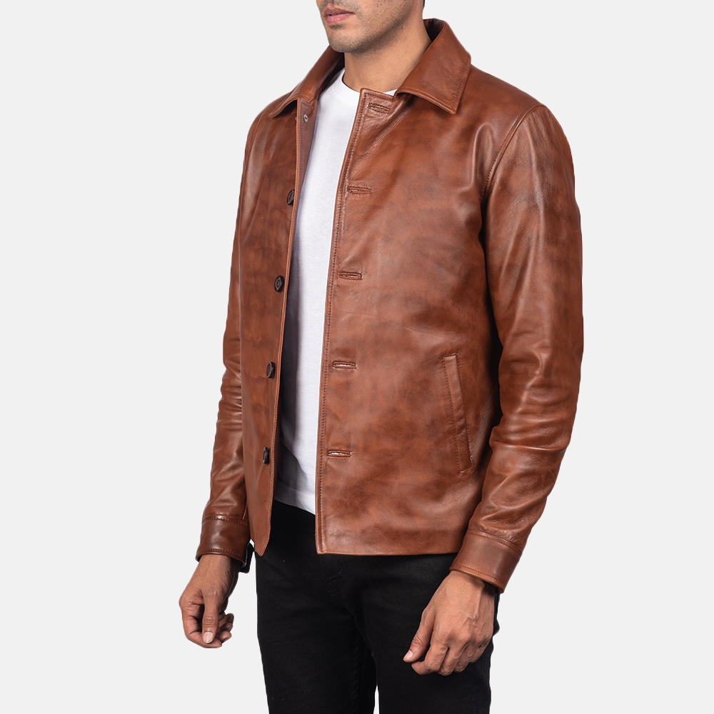 Waffle Brown Leather Jacket | Core Outfits
