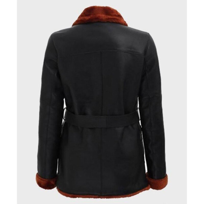 Women’s Black Belted Soft Shearling Leather Coat