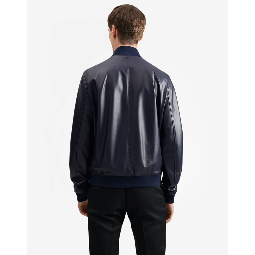 Soft Leather Bomber Blue Jacket