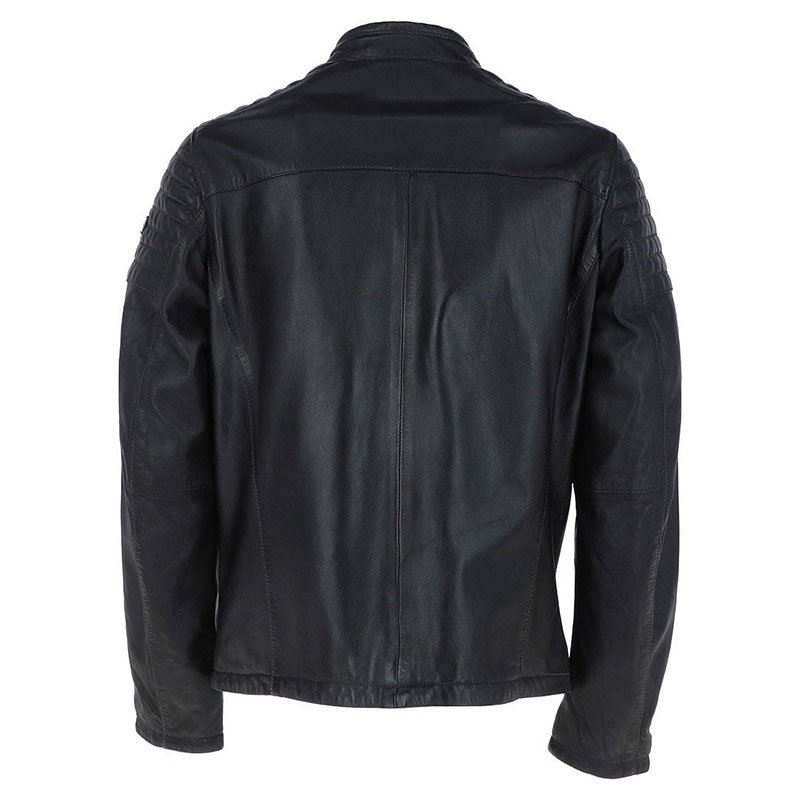 Mens Leather Biker Jacket Black Hudson