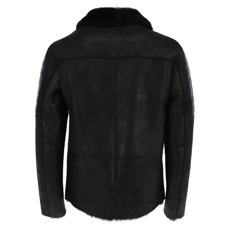 Men's Luxury Side Zip Sheepskin Pilot Jacket Black Manya
