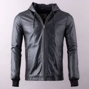 Bow Fell Hooded Leather Jacket in Black