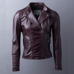 Toni Leather Biker Jacket in Dark Berry