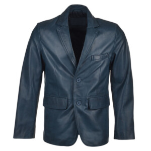 Two Button Leather Blazer Navy Capone