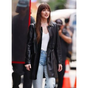 Dakota Johnson Materialists Leather Long Coat