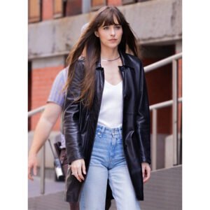 Dakota Johnson Materialists Leather Long Coat